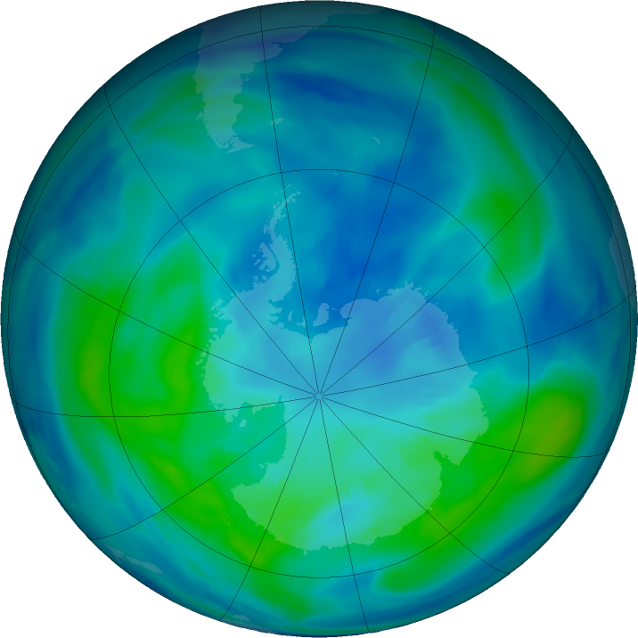 Antarctic ozone map for 08 April 2021